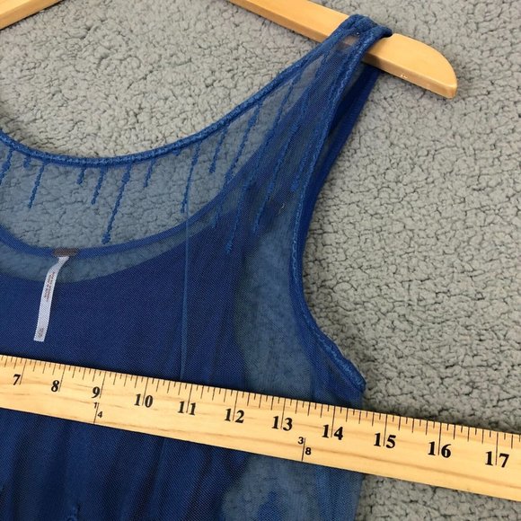 Free People Lace Mini Slip Dress Women's XS Embroidered Lined Sleeveless Blue - Picture 9 of 12